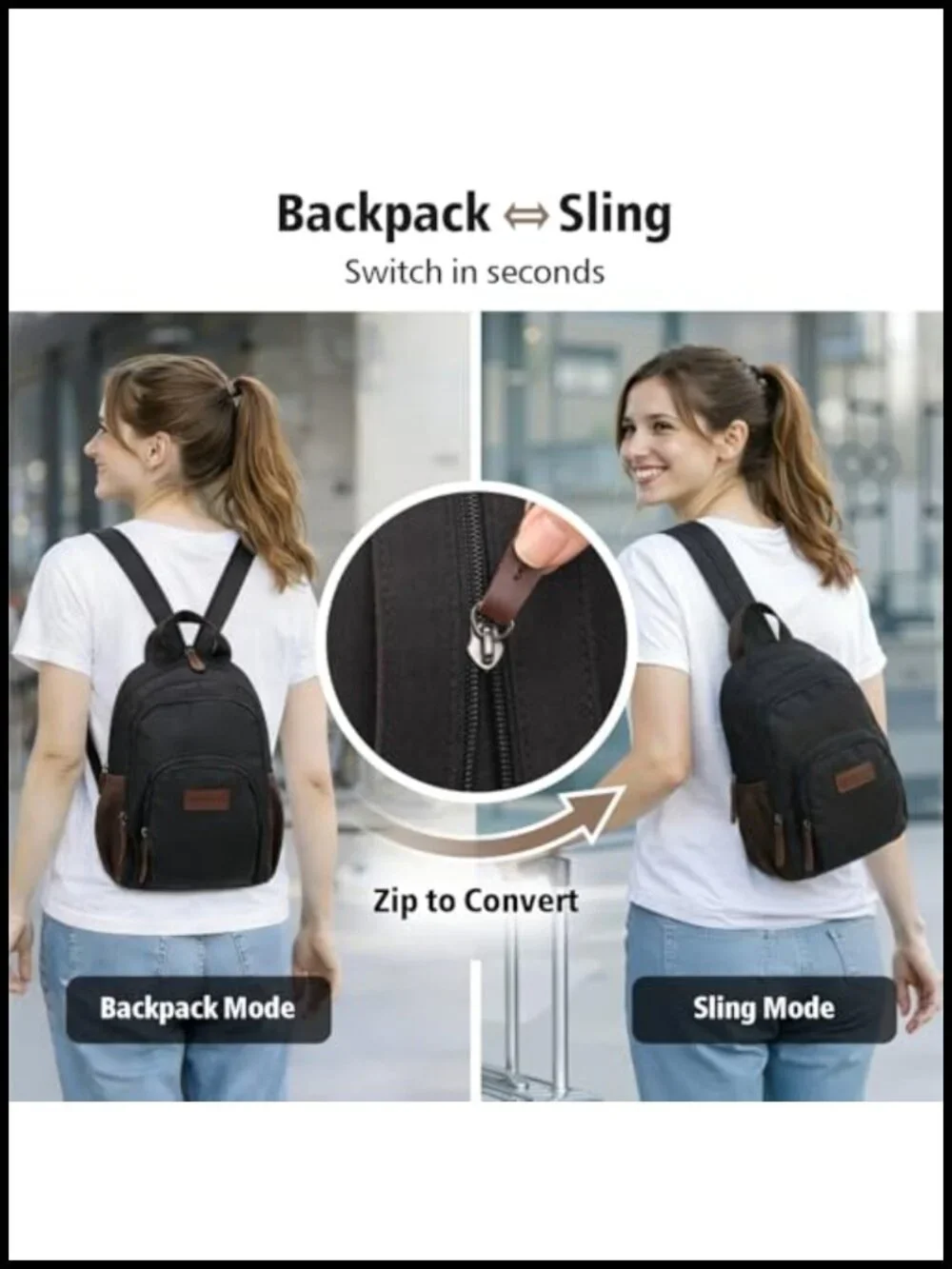 Convertible Backpack Purse - Lightweight Mini Daypack Fits 11